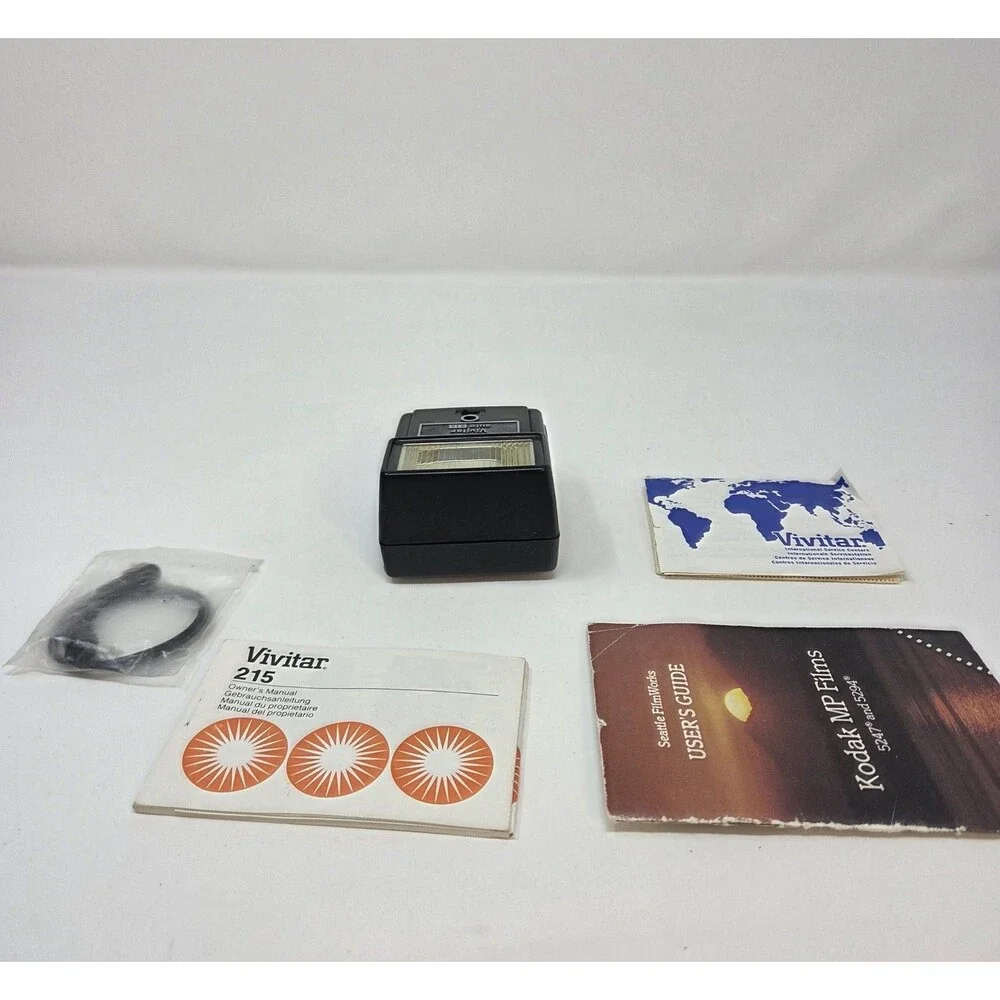 Vivitar Auto 215 Shoe Mount Flash Vintage Film Camera Untested w/ Manual & Cord